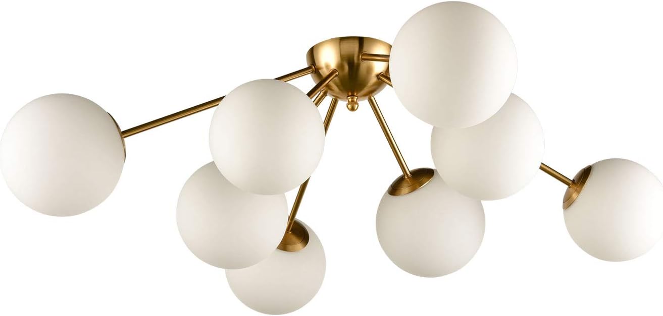 HOLKIRT Elegant Modern Globe Semi Flush Mount Ceiling Light, 8 Light Mid Century Sputnik Chandeliers Fixture