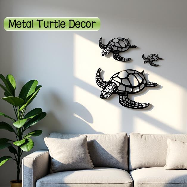 MVTDONT Sea Turtle Wall Decor Set of 3 - Metal Ocean-Themed Art with Hollow Shell Designs for Beach House, Bathroom, Nursery, Living Room Wall Hanging Décor
