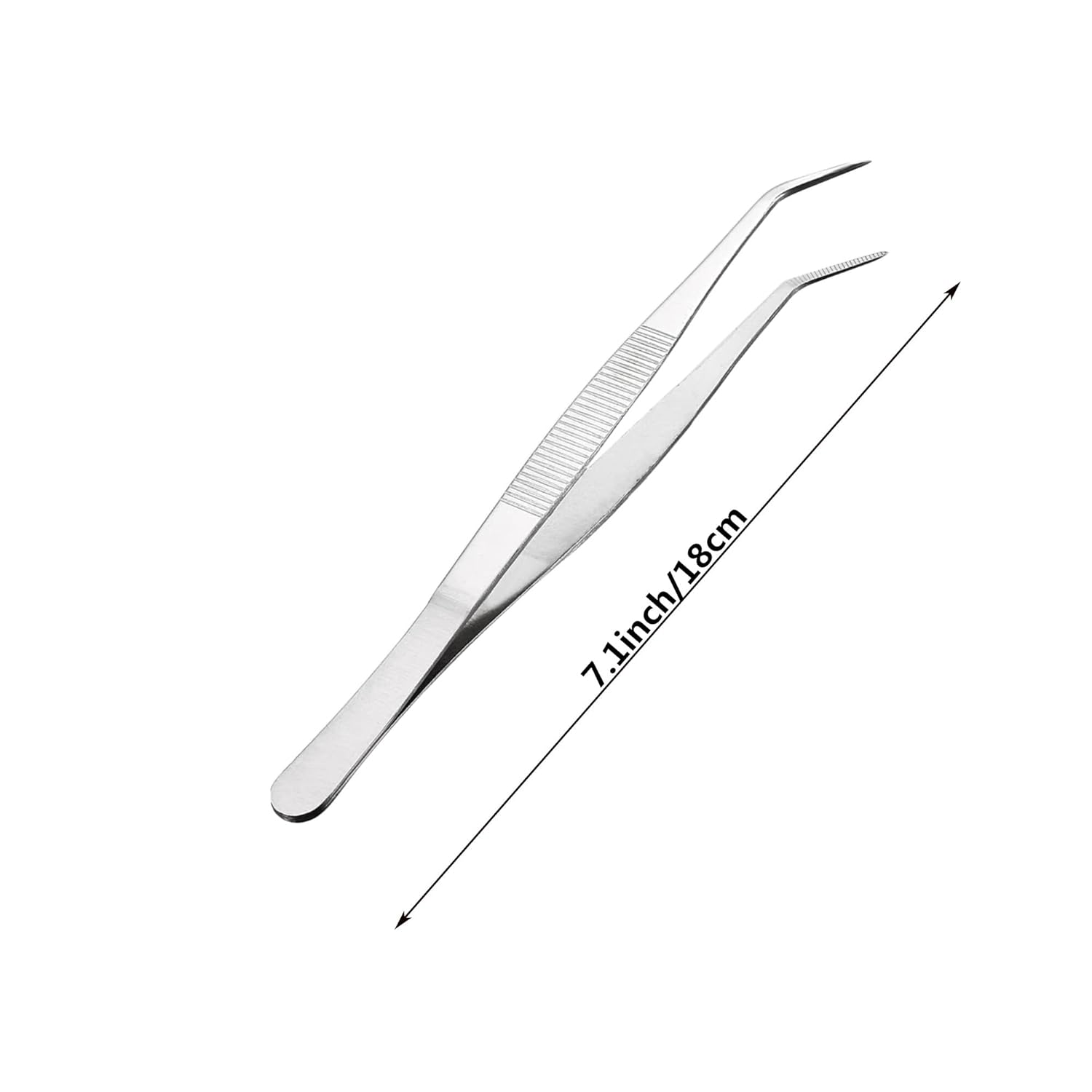 Long Forceps Tweezers, Serrated Bent & Flat Tips Precision Curved Science Surgical Tongs Jewelers Needle Metal Sewing Sharp Small Kitchen Cooking Tweezers With Teeth Knurled Handles (1PCS)