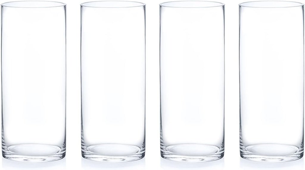Enova Floral Set of 4 Clear Glass Cylinder Vase, 5W x 12H Inches Tall Clear Flower Vase, Pillar Candle Floating Candle Holders, Decorative Glass Vase for Wedding Centerpieces, Home Kitchen Decor
