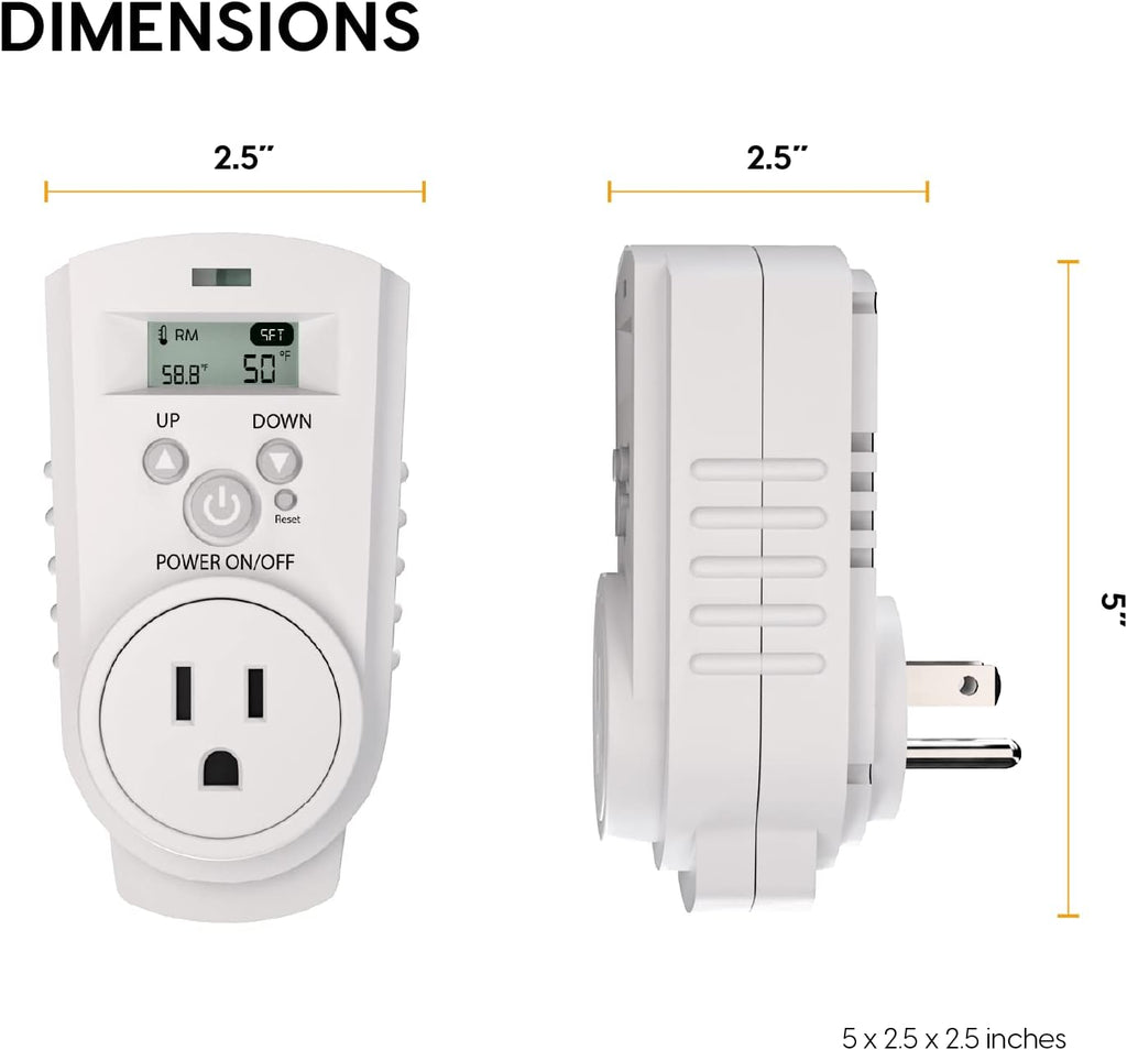 EconoHome Digital Plug in Thermostat - Programmable Thermostat with LCD Screen, Temperature Control & Power Buttons - Compatible with Wall Mount & Portable Heater, Air Cooler, Greenhouse Fans