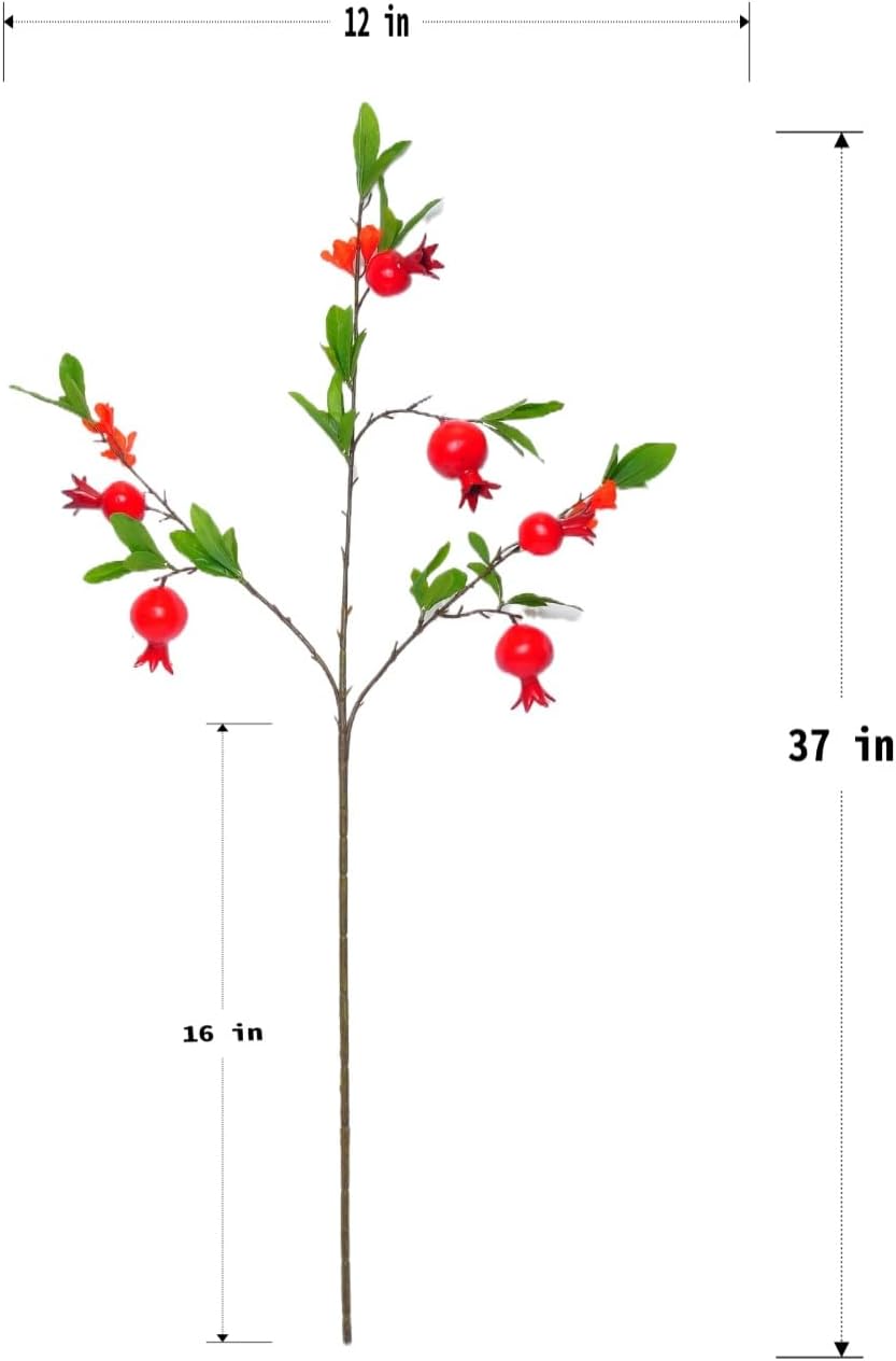 4 Pcs 37" Faux Pomegranate Berries Bouquet - Realistic Artificial Rosehip Berries Stems, Decorative Branches for Dining Table Centerpiece, Kitchen Home Party Floral Decor