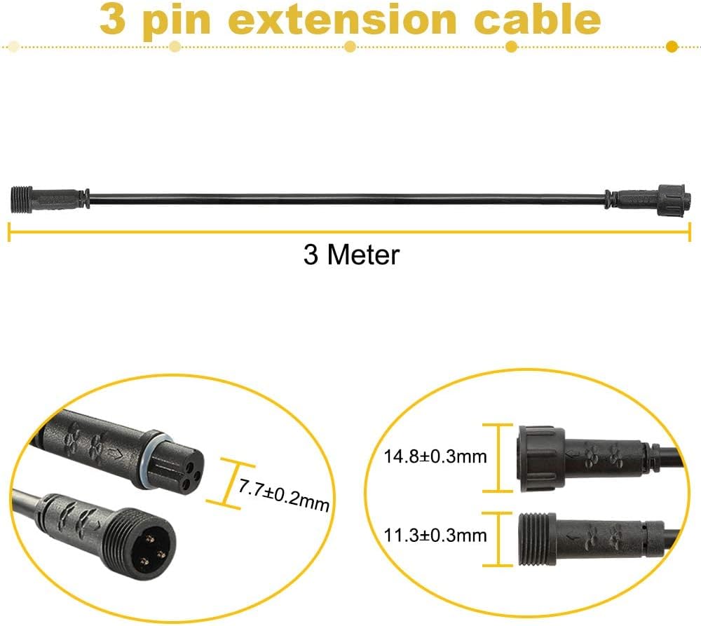 Sumaote 3m 9.84ft 3Pin Extension Cable Wire with Male and Female Connectors at Both Ends Only Work for Sumaote Dual Color Dimmable Deck Lights,Pack of 5