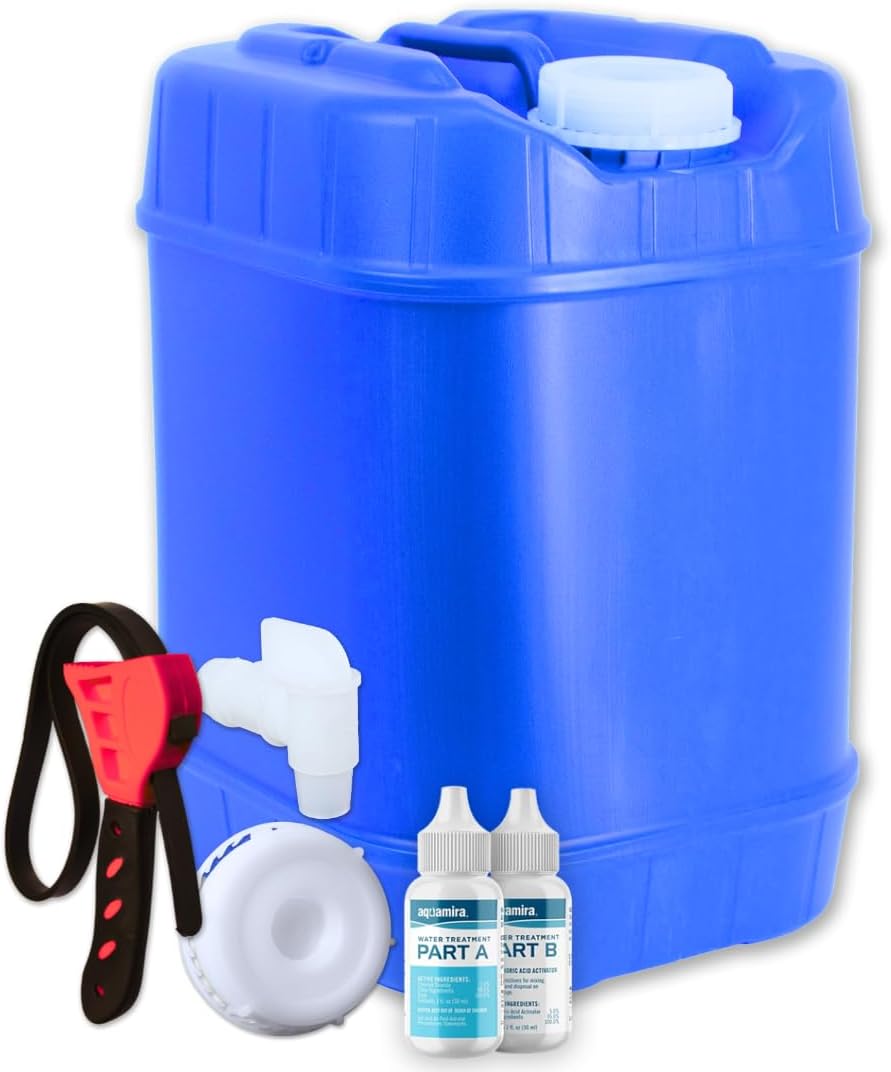 5-Gallon Stackable Water Storage Containers, Water Treatment,5 Gallons Each w/Lids + Spigot, Easy Fill, Survial Supply Emergency Water Storage for Disaster Preparedness, 5 Gallon (1 Tank)