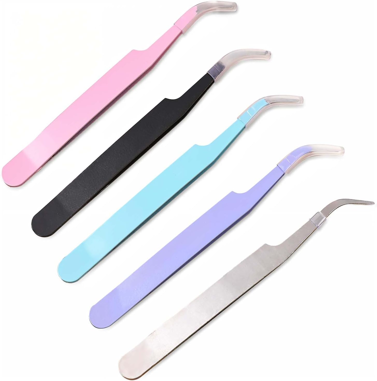 5 Pcs Sticker Tweezers for Crafting, Curved Craft Tweezers Stainless Steel, Multipurpose Precision Crafting Tweezer for Scrapbooking, Jewelry Making, Lash Extensions, DIY Projects (Multicolor)