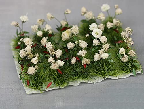 Warmtree 40 Pcs Flower Cluster Flower Vegetation Groups Grass Tufts Miniature Static Scenery Model for DIY Architecture Building Model Railway Train Diorama Garden Scenery Landscape Layout (White)