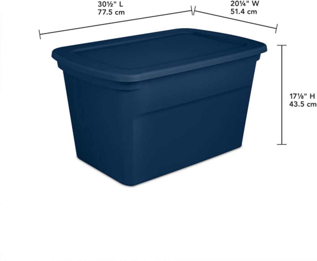 Sterilite 24-Pack Tote, Plastic Storage Bins with Snap Lids, 30 Gallon, Marine Blue - Stackable Home Organizers with In-Molded Handles for Bedroom, Garage, Basement and Attic