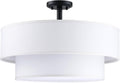 4 Light Off White Double Drum Fabric Shade Semi Flush Mount Ceiling Light,Close to Ceiling Light Fixture Black Finish,18 inch Semi Flush Drum Light for Bedroom,Living Room,Dining Room Hallway
