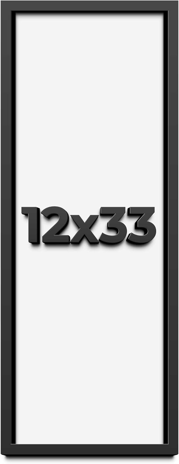 12x33 Shadow Box Frame Black | 1 Inch Deep Solid Wood Shadowbox Display Frame | UV Resistant Acrylic Plexiglass, Acid Free Backing, and Hanging Hardware | Dugan Picture Frame Style