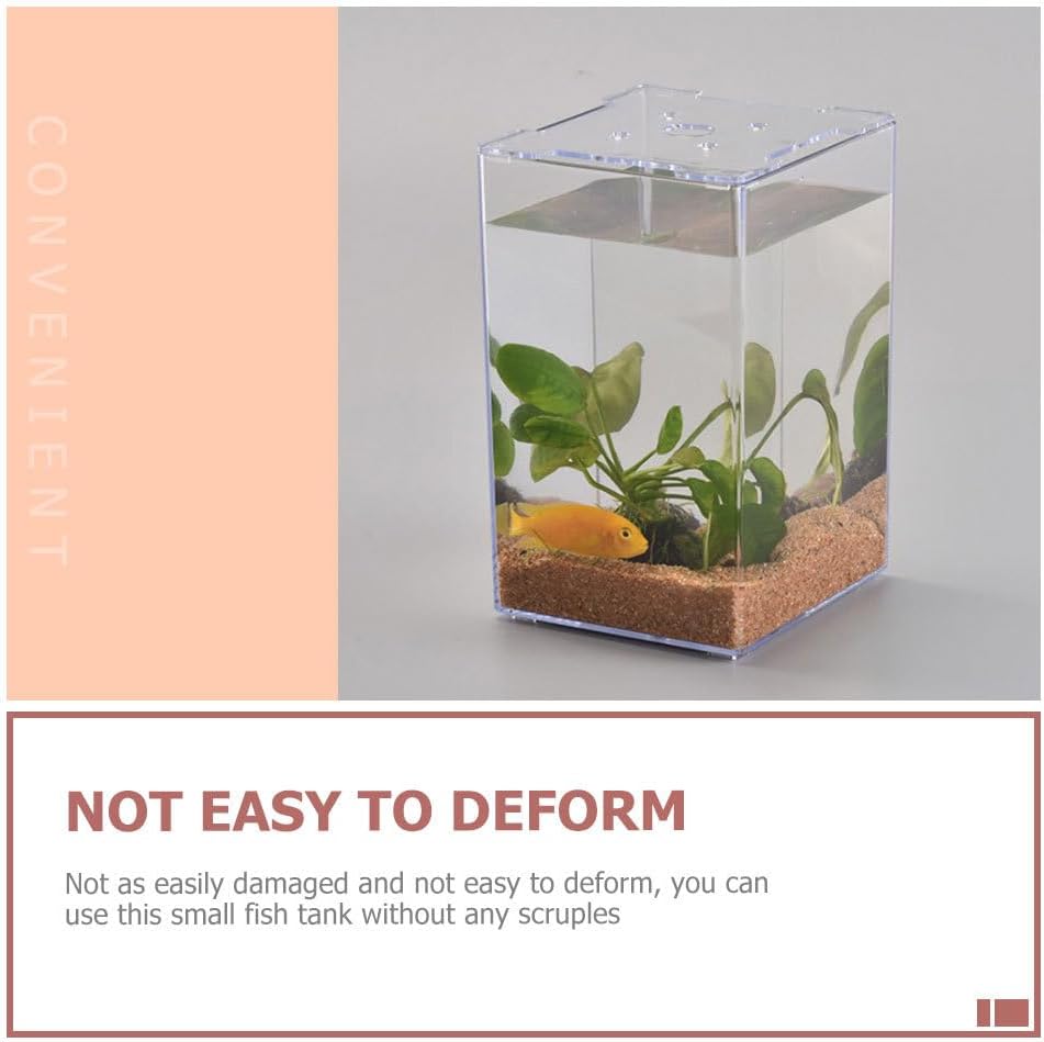 Small Fish Tank Acrylic Mini Aquarium 7.5 Inch Desktop Fish Box for Betta and Home Decor