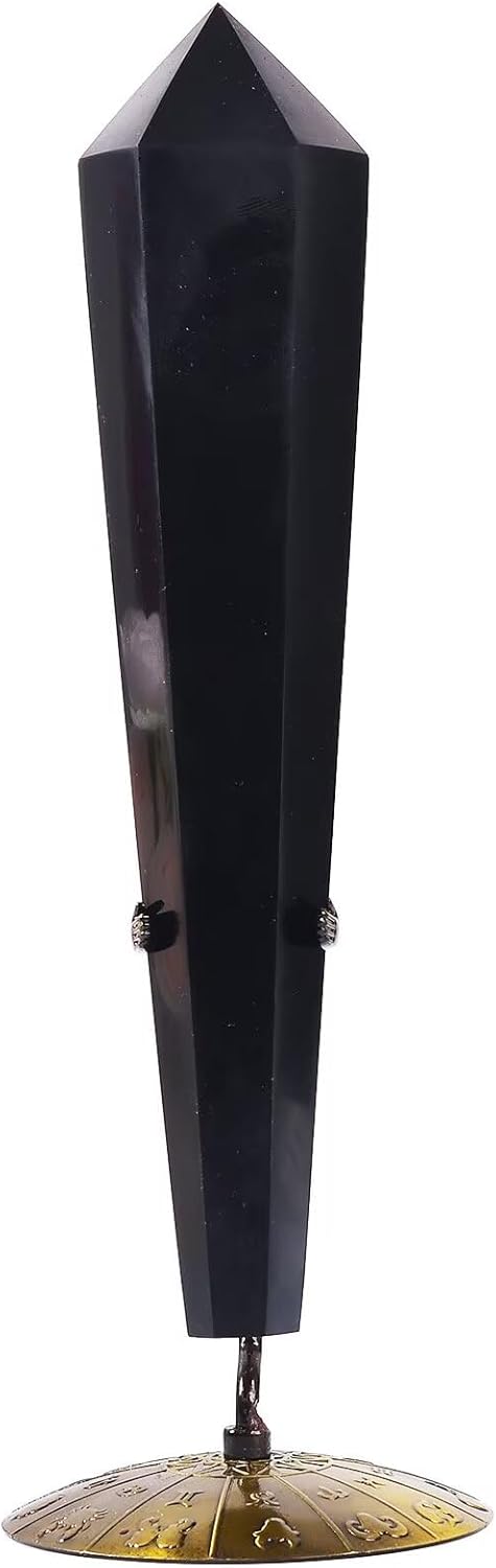 Obsidian Wand Point Long Healing Crystal Scepter Decorative Stone Reiki Meditation with Display Stand Home Office Decor 0.8-1.1LBS