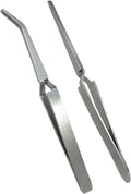 Reverse Craft Tweezers for Crafting Nail Salons Eyelash Extensions Jewelry Making, Long Nail Tweezer with Pointed Tip and Curved Tip, Sticker Locksmith Tools for Unlocking and Journaling (2 Pcs)