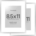 Homeforia 8.5x11 Picture Frame Silver, High End Metal 8.5 x 11 Poster Frames with Mat 6 by 8 Photo, 11x8.5 Frame Matted to 6x8 Print, 8.5by11 Wall or Tabletop Frame, Tempered Glass, Wall Kit, Set of 2