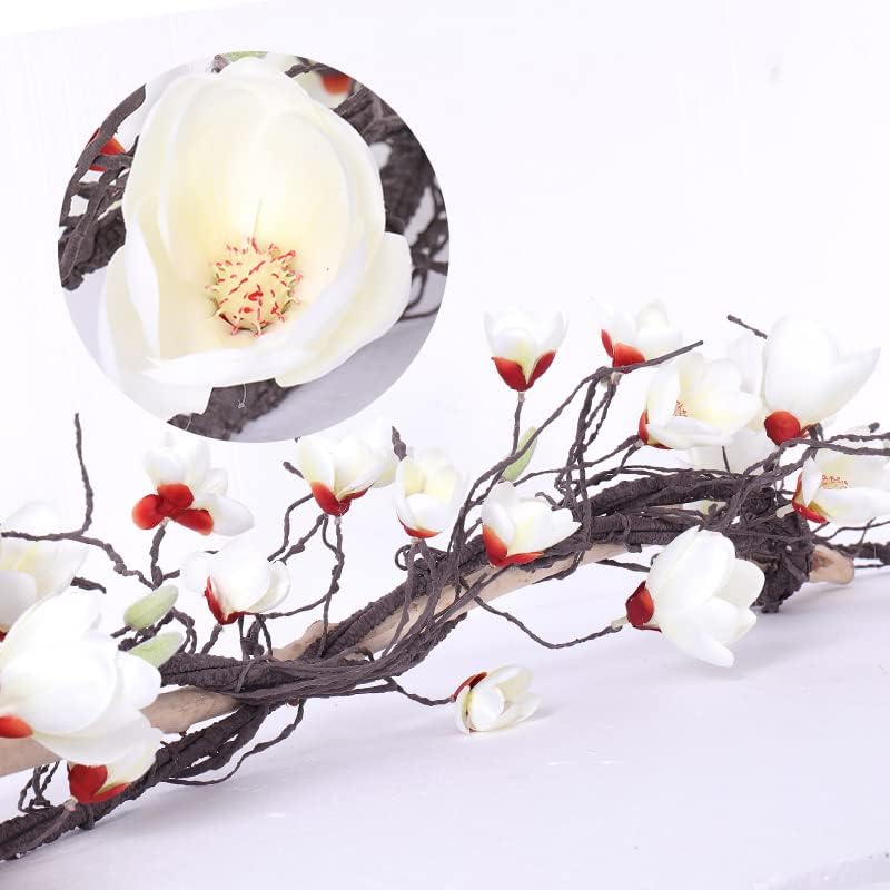 118 inch Artificial Magnolia Orchid Flowers Ivy Vines Garland Fake Tree Branches Trunk with Flores Wreath for Wedding Arch Wall Hanging Home Room Decoration (White)