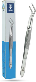 SMI 16cm Precision Tweezers Curved Professional Tweezers Industrial Hobby Tweezers Stainless Steel DIY Serrated Tip