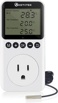KETOTEK Digital Day/Night Temperature Controller 120V, Thermostat Outlet Plug with Timer, Thermostatic Outlet Switch 110V with 3m Sensor for Reptile Terrarium Greenhouse, Heating/Cooling Temp Control
