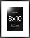 Homeforia Black Picture Frames 8x10, High End Metal 8 x 10 Photo Frame with Mat 5 by 7 Art, 10x8 Black Frame Matted to 5x7 inch Print, 8by10 Wall or Tabletop Frames, Tempered Glass, Wall Kit, Set of 1