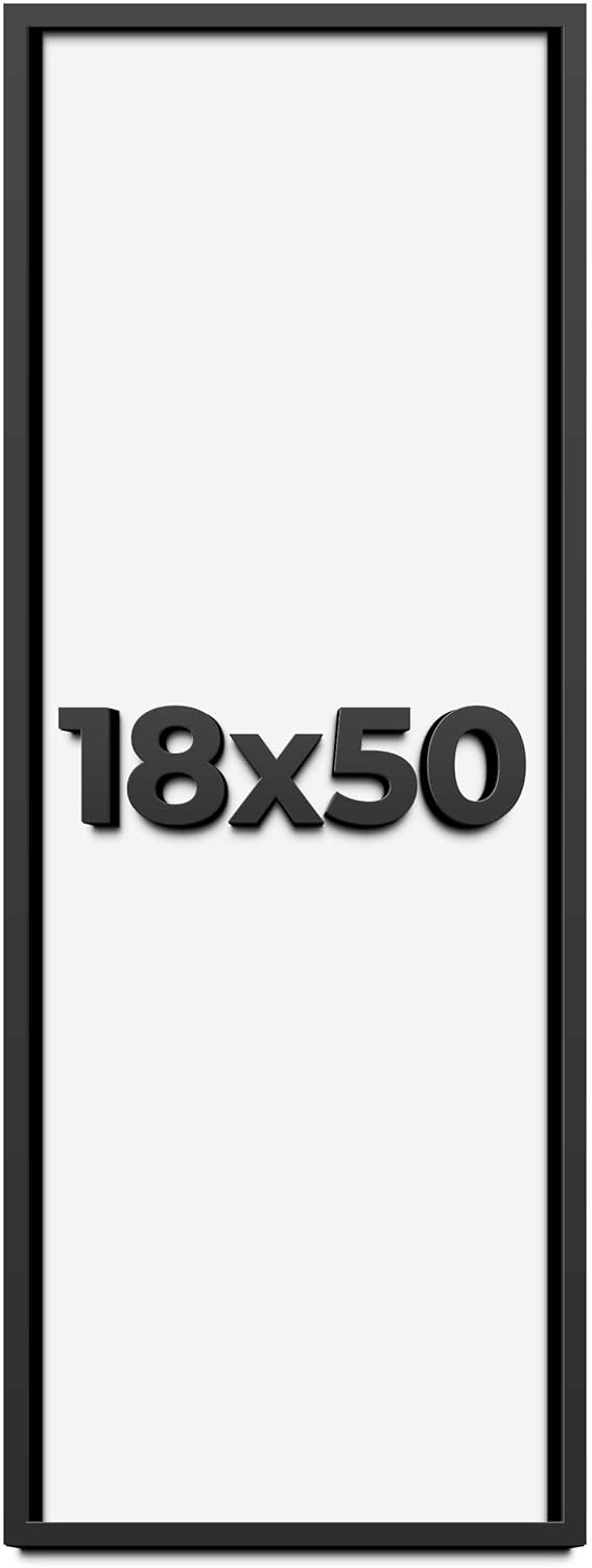 18x50 Shadow Box Frame Black | 1 Inch Deep Solid Wood Shadowbox Display Frame | UV Resistant Acrylic Plexiglass, Acid Free Backing, and Hanging Hardware | Dugan Picture Frame Style