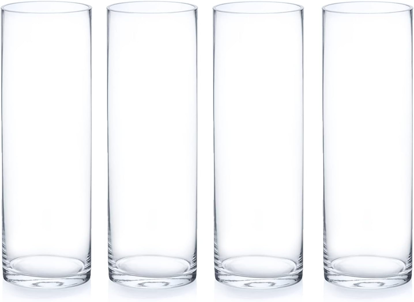 Enova Floral Clear Glass Flower Vase, 4W x 12H Inches Cylinder Vase, Pillar Candle Floating Candle Holders, Tall Cylinder Glass Vase for Flowers, Round Glass Vase for Home Decor, Wedding (Pack 4)