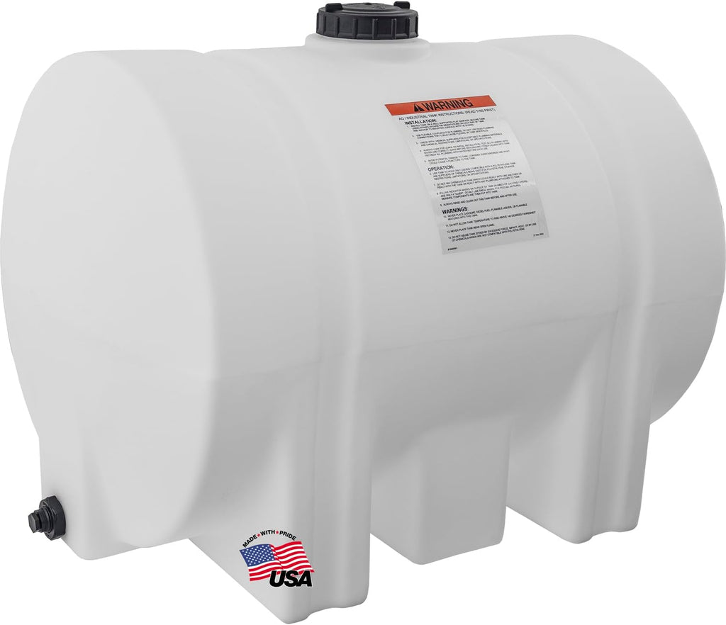 RomoTech 125 Gallon Polyethylene Storage Tank with Legs–Heavy-Duty Horizontal Water Storage Tank for Farms, Industrial or Chemical Use–UV-Resistant, Rustproof, BPA-Free Plastic Liquid Tank, 82123949