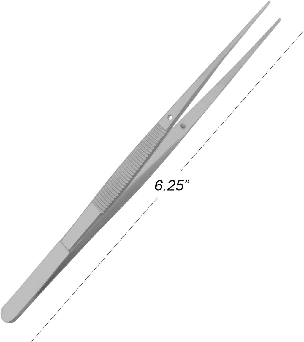 Fine Point - Micro Tweezers Forceps - Splinter Remover Pliers College Cotton Pliers Stainless Steel (Straight 6")