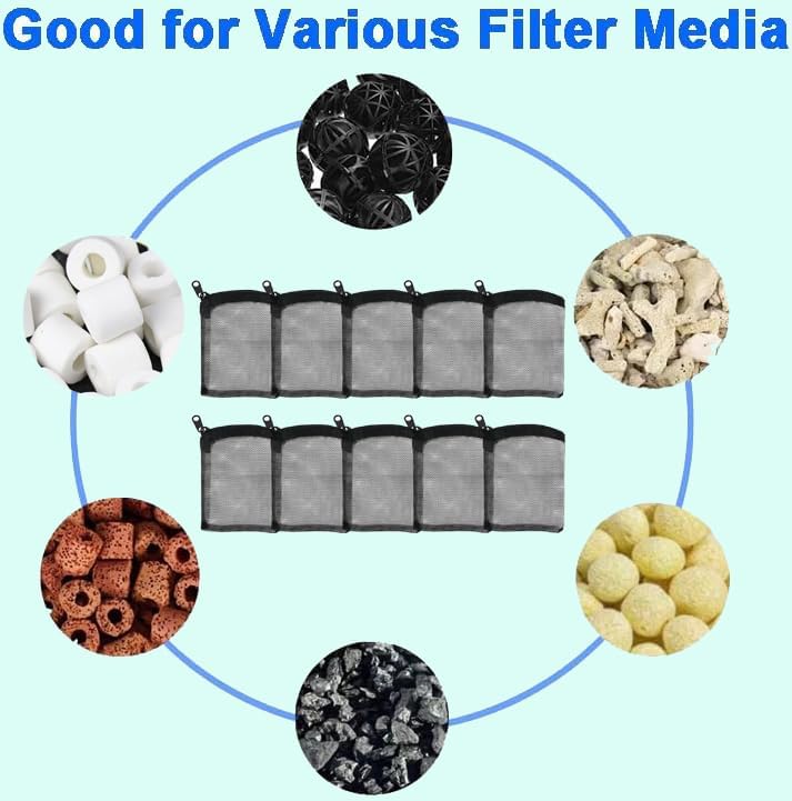 AQUANEAT 10pcs Aquarium Filter Media Bags, Fish Tank Coarse Mesh Bags with Plastic Zipper for Activated Carbon (3" x 4")