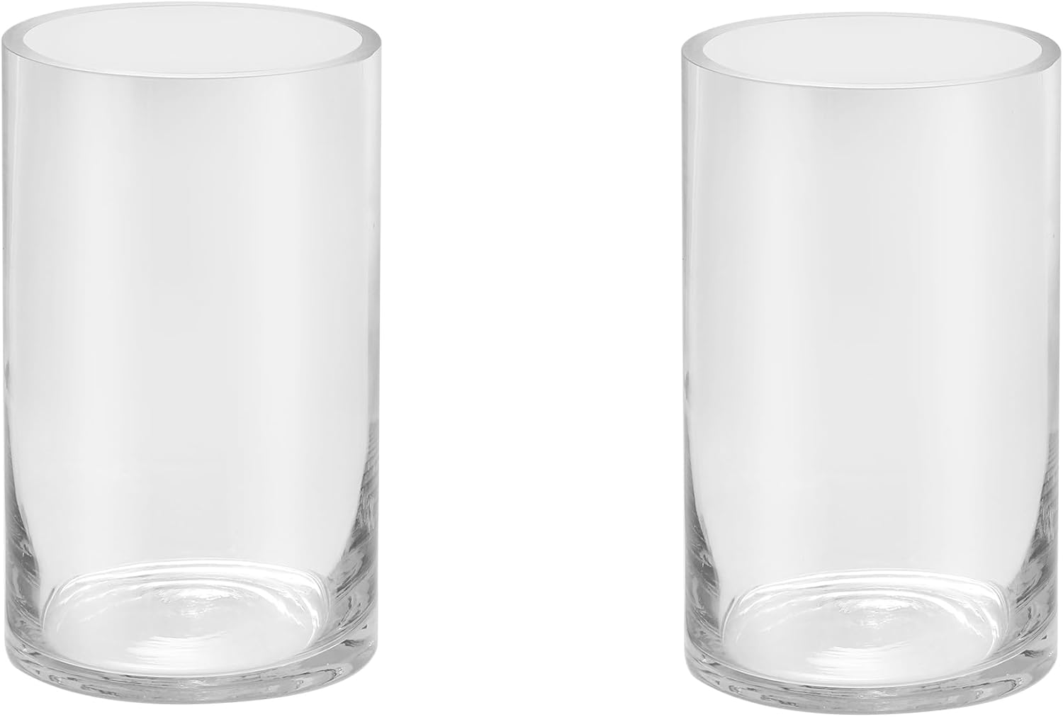 5’ Wide and 8" High Large Hand Blown Sturdy Clear Cylinder Glass Vase, Centerpiece Flower Vase for Rose, Tulip, Boquets, Hurricane Candle Holder (2, 5"x8")