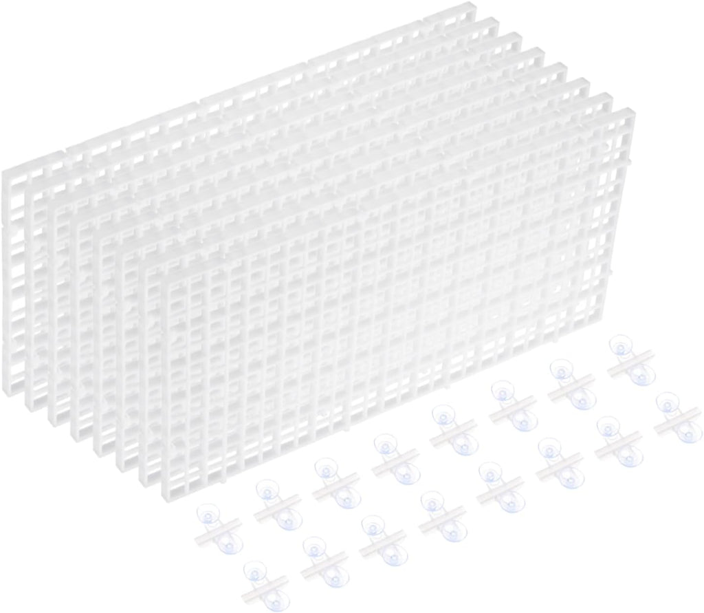 uxcell 8Pcs Aquarium Fish Tank Divider, 12x6 Inch Plastic Egg Crate Light Diffuser Grid Filter Bottom Partition Separator with Sucker Clips and Suction Cups for Aquarium, White