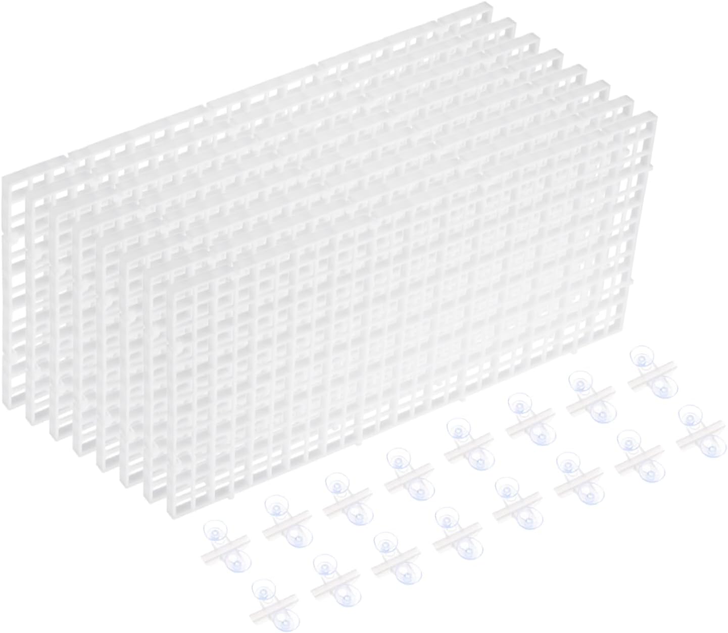 uxcell 8Pcs Aquarium Fish Tank Divider, 12x6 Inch Plastic Egg Crate Light Diffuser Grid Filter Bottom Partition Separator with Sucker Clips and Suction Cups for Aquarium, White