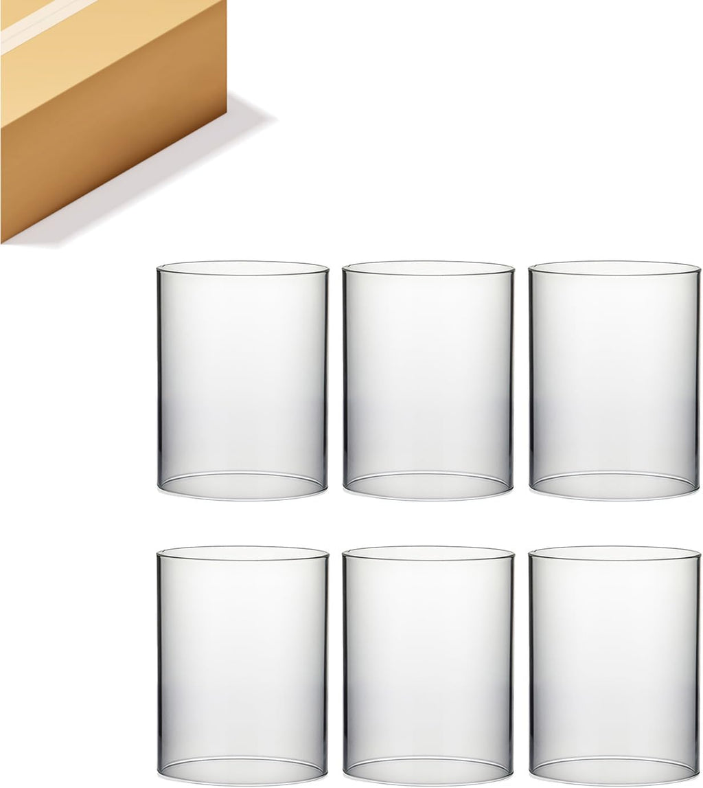 WGVI Hurricane Candle Holder Sleeve, Wide 5.5", Height 8", Clear Glass Cylinder Candleholder, Chimney Tube, Open Ended Candle Shade, 6 Pieces Bulk