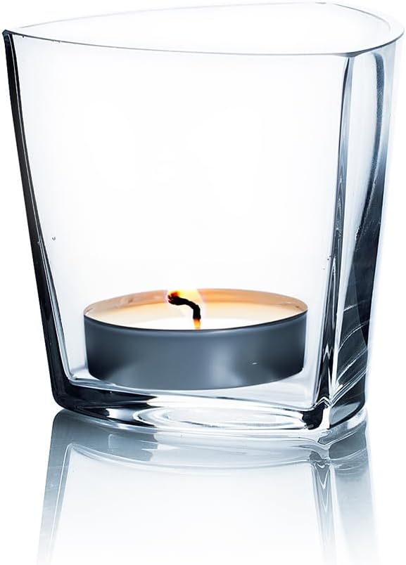 WGVI 24 Pieces Clear Glass Tea Light Votive Candle Holder, Width 4", Height 4", Clear Round Triangular Opening, Glass Vase, Floral Container, Small Planter Terrarium