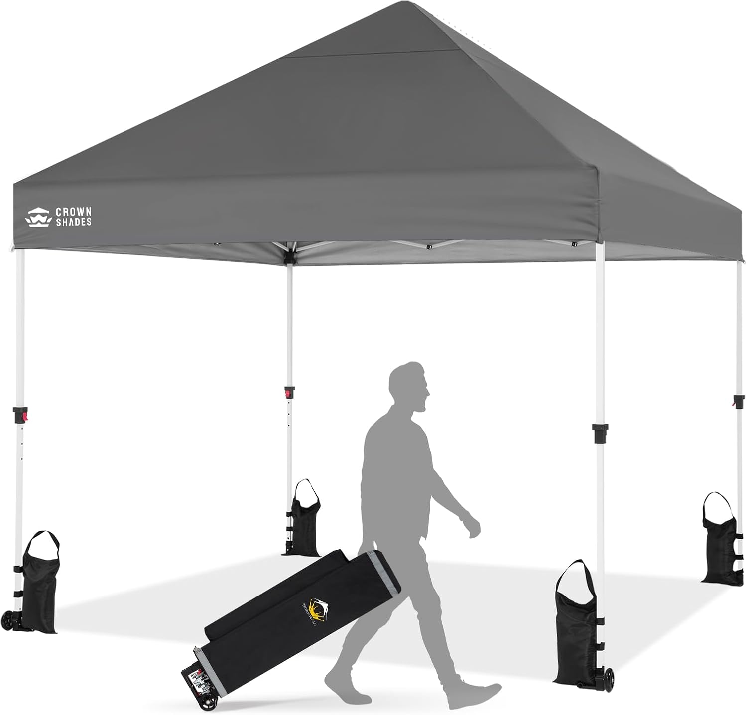 CROWN SHADES Pop Up Canopy Tent, 8x8 Commercial Canopy Tent with 4" Wheels, 4 Upgraded Weights, Patented Centerlock, 400D Strength Oxford Fabric, Sto'N Go Bag, Gray