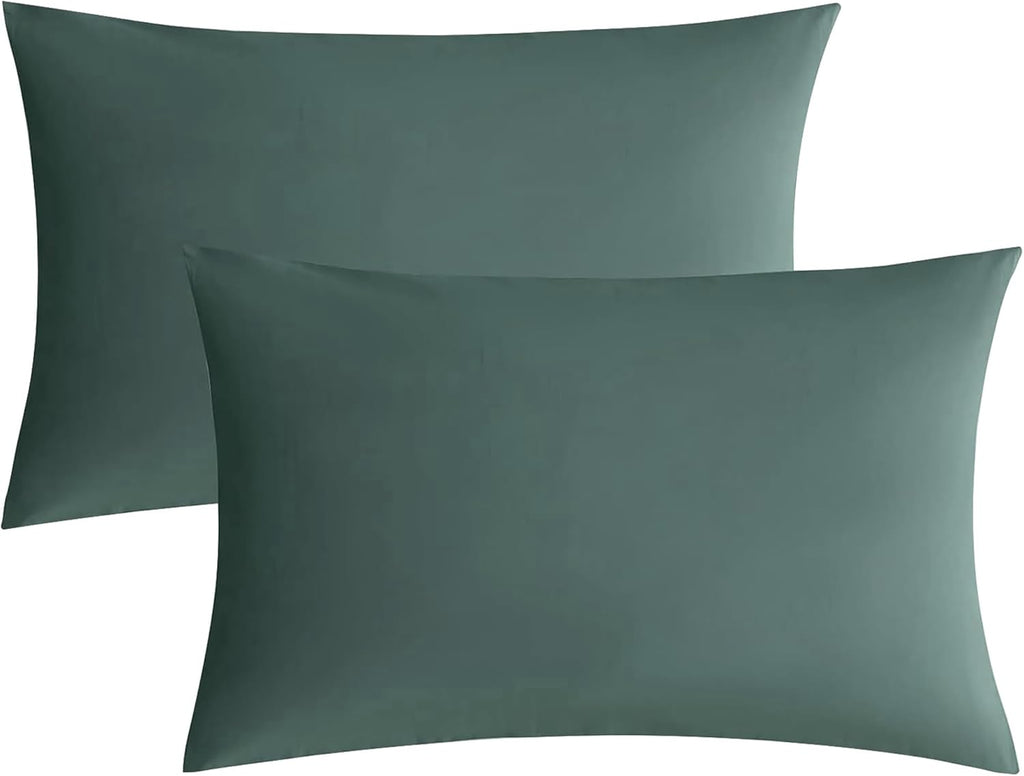 JELLYMONI Pillowcases King Set of 2 Cotton Envelope Pillow Covers Dark Green 20×36in Bed Pillow Cases 100% Washed Cotton Soft Breathable (Pillows are not Included)
