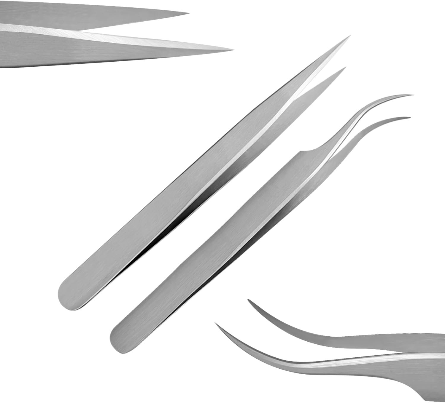 Splinter Forceps - Fine Point - Tweezers Stainless Steel Straight & Curved (Set of 8 Pcs W Magnifying Glass)