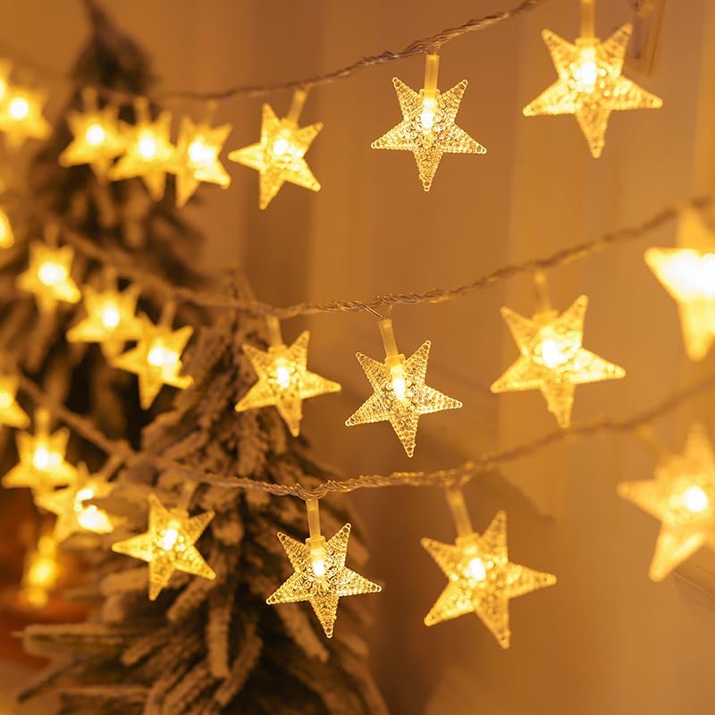 Star String Lights Battery Operated, 17 ft 50 LEDs, Christmas Fairy Lights, String Lights Battery Powered for Kids Bedroom Wedding Mantel Patio Dorm Decor, Warm White