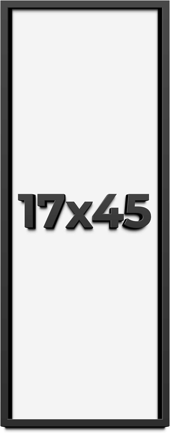 17x45 Shadow Box Frame Black | 1 Inch Deep Solid Wood Shadowbox Display Frame | UV Resistant Acrylic Plexiglass, Acid Free Backing, and Hanging Hardware | Dugan Picture Frame Style