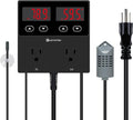 KETOTEK Digital Temperature and Humidity Controller Outlet, Reptile Thermostat Plug Dual Stage Pre-Wired for Mushroom Greenhouse Homebrew
