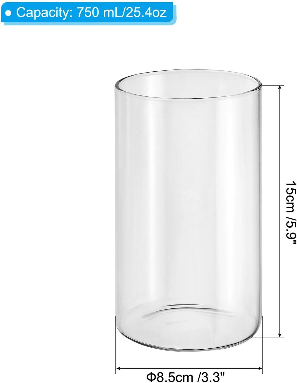 PATIKIL Clear Glass Cylinder Vase, 5.9" Tall and 3.3" Dia, 750ml Capacity, Modern Tabletop Vase for Flowers, Candles, Wedding Centerpieces