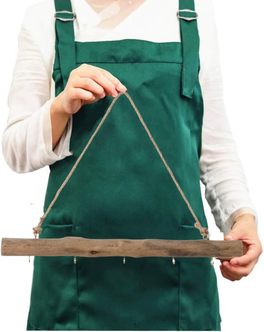 BYHER 15-Inch Driftwood Wall Hanging Jewelry Hanger - Rustic Wood Logs Hanging Branch Decor with 5 Hooks, Handcrafted from Natural Drift Wood Pieces for Crafts (Rustic)