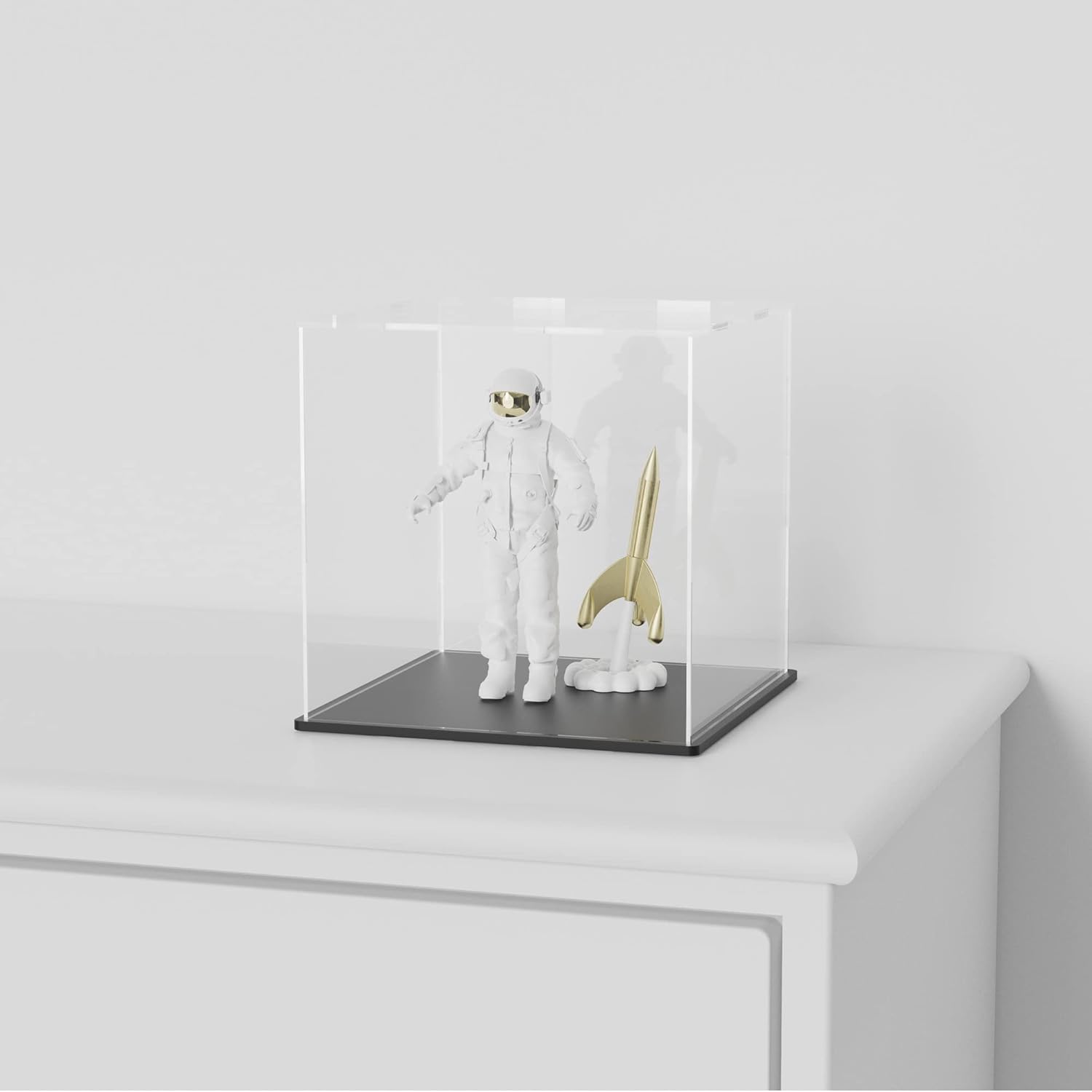 SVENJBB Acrylic Display Case, 7x7x7 Inch Acrylic Boxes for Display, Clear Display Cases with Matte Black Base and Lid for Collectibles
