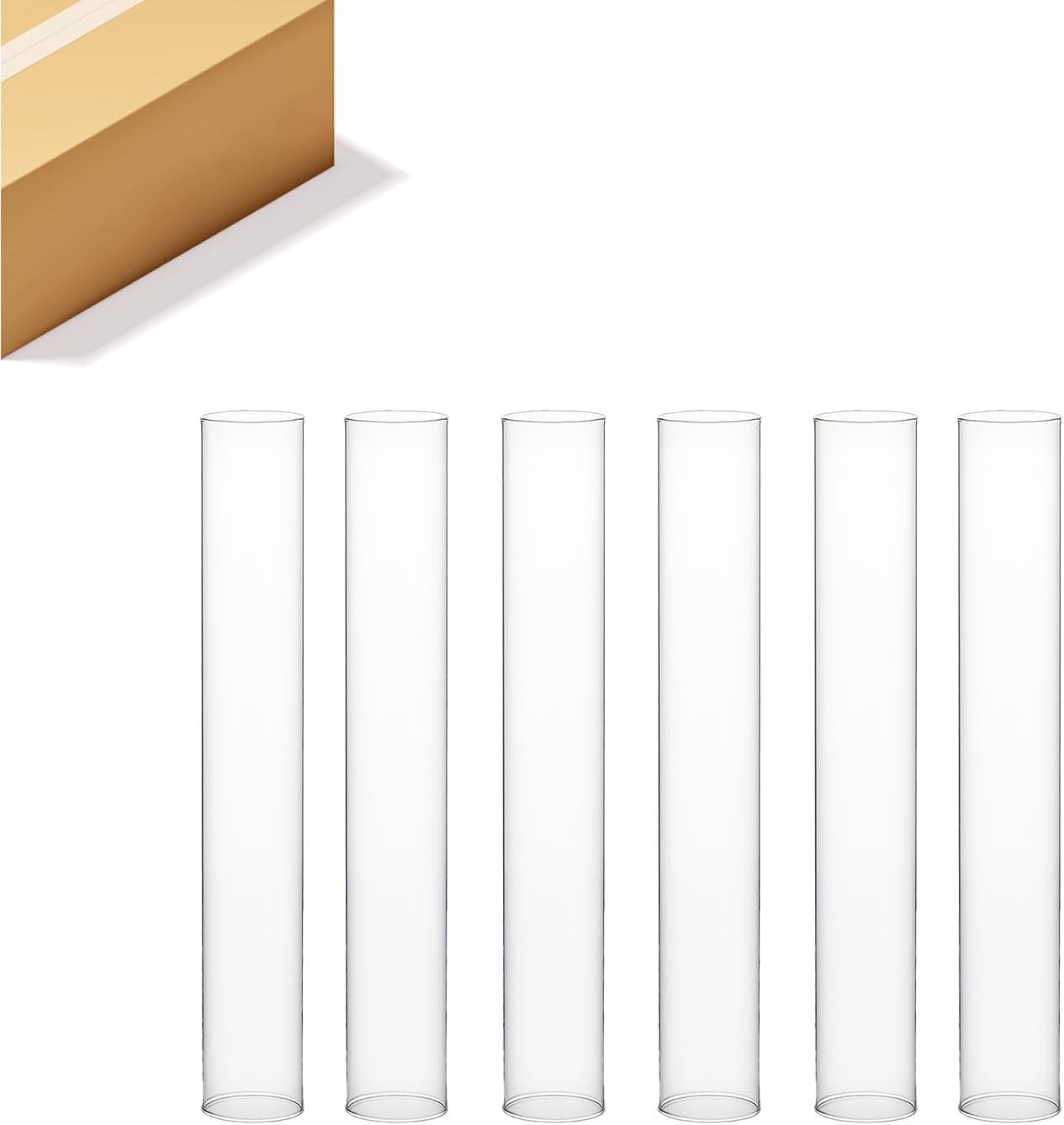 WGVI Hurricane Candle Holder Sleeve, Wide 3", Height 30", Clear Glass Cylinder Candleholder, Chimney Tube, Open Ended Candle Shade, 6 Pieces Bulk