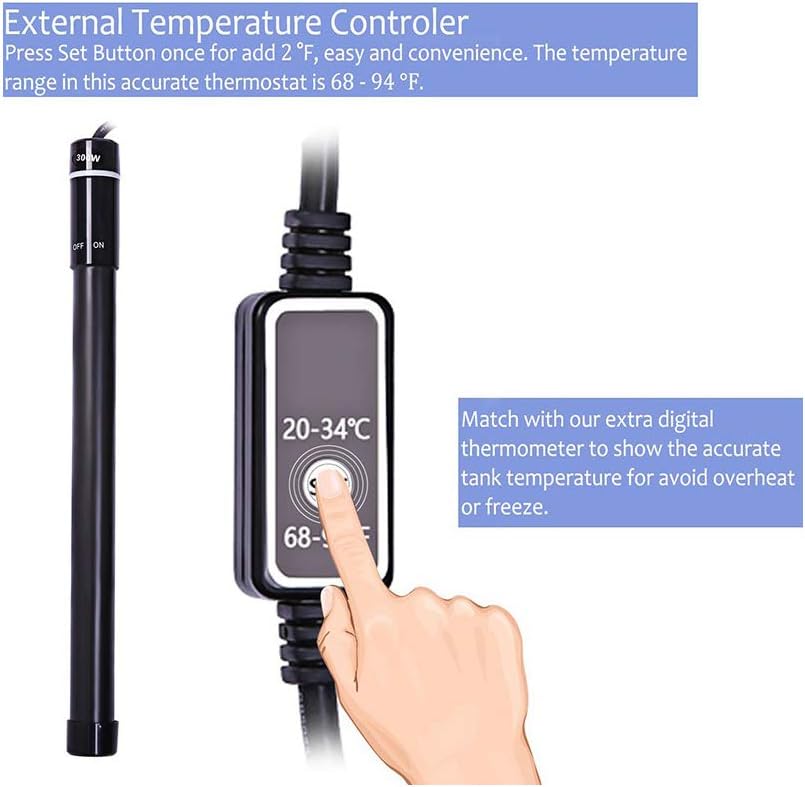 MQ Titanium Alloy 300W Aquarium Heater for Salt and Fresh Water, Digital LED Display Submersible Heater with External Thermostat Controller, for Fish Tank 50-60 Gallon