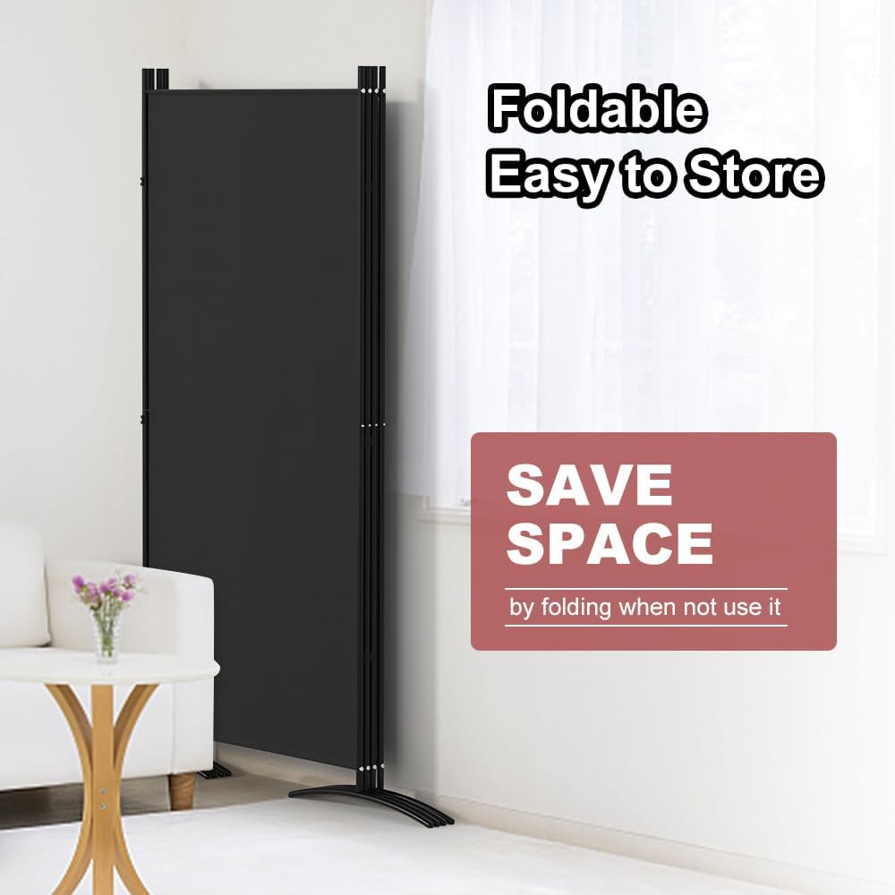 Kokorona 4 Panel Room Divider, 6FT Tall Folding Privacy Screen Wall Dividers, Portable Privacy Screen Freestanding Room Divider for Room Separation, Included - Cover Strips, Black, 136''W x 71''H
