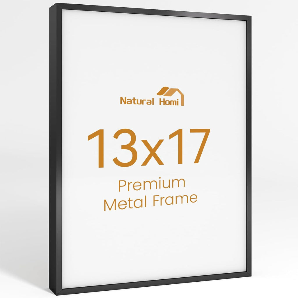 13x17 Aluminum Metal Picture Frame,Tempered Glass Black Photo Frame 13x17 for Family Photo,Posters,Art,Document to Wall Mount Horizontally or Vertically