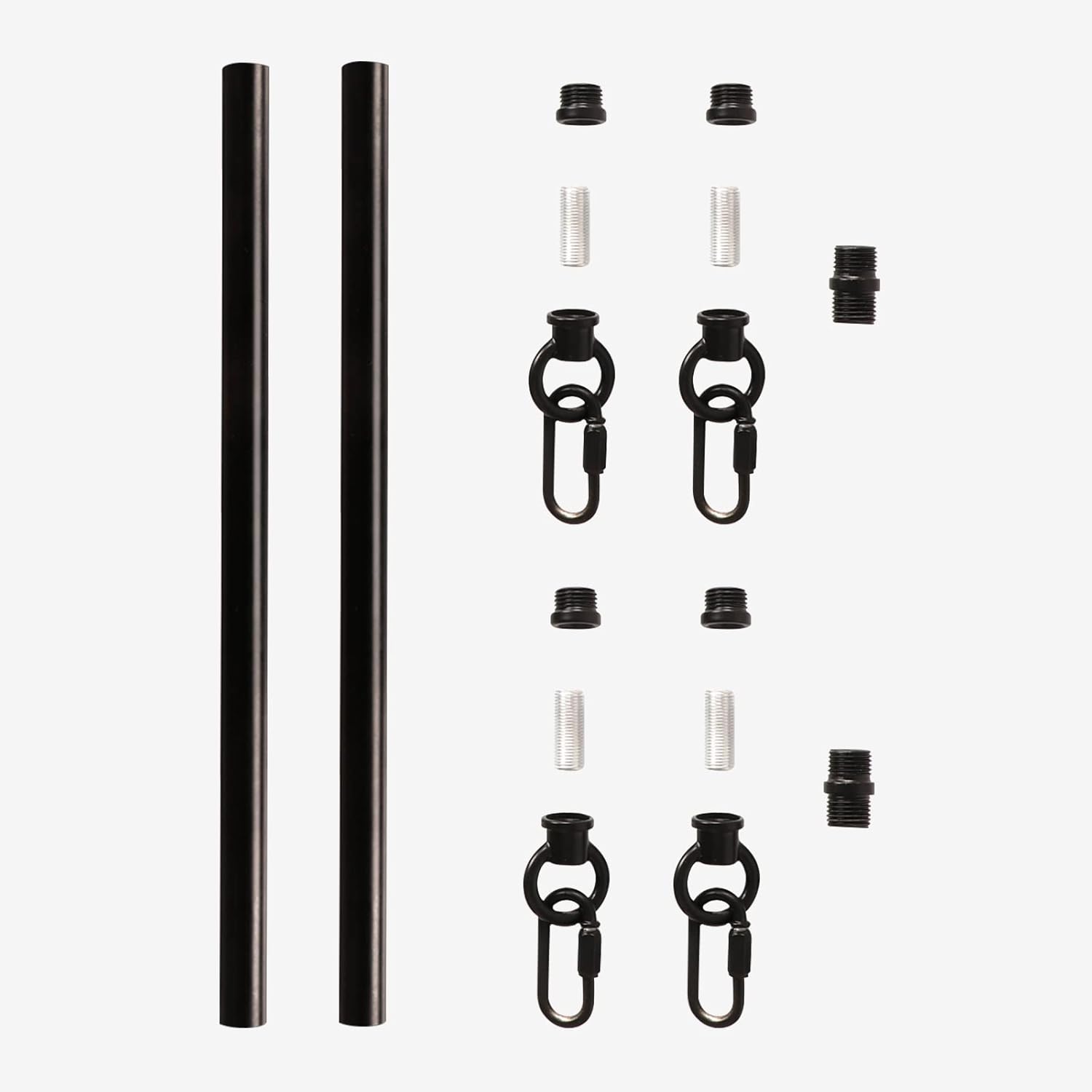 Giluta Threaded Extension Rod for Pendant Light Island Lighting Chandeliers, 2 Rods M10 Lighting Fixture Downrods and Stem 11.8 Inches Matte Black with Chain Link Connectors