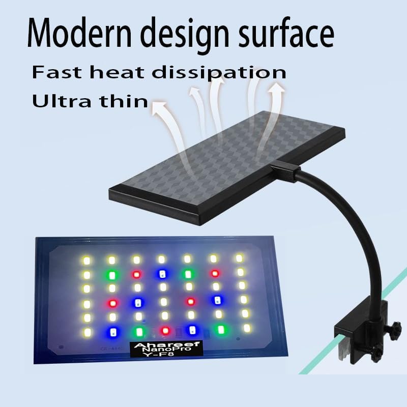 Mini Clip-On Aquarium Light 8W Full Spectrum LED Fish Nano Tank Light with Timer & Dimmer and 3 Lighting Modes for Freshwater Plants & Tropical Fish Ideal for 5-16 Inch Tanks (1-5 Gallons)