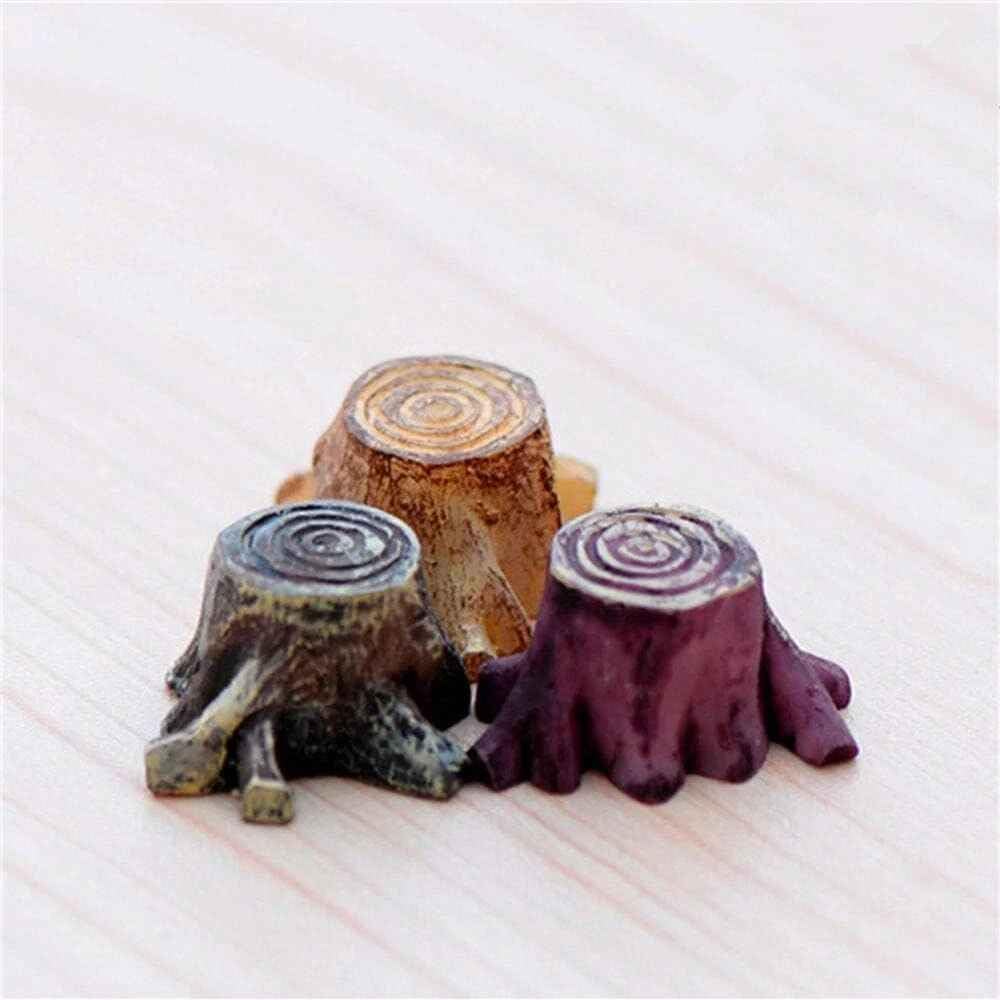 4Pcs Artificial Tree Stump Mini Garden Figurines Stumps Ornaments, Mini Root Stump Fairy Garden Miniatures Gnomes Moss Terrariums Resin Crafts Figurines for Home Deco