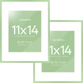 Homeforia 11x14 Picture Frame Sage Green, High End Metal 11x14 Wall Hanging Frame with Mat 8x10, 11 x 14 Poster Frame Matted to 8 x 10 inch Photo, 14x11 Thin Frames, Tempered Glass, Wall Kit, Set of 2