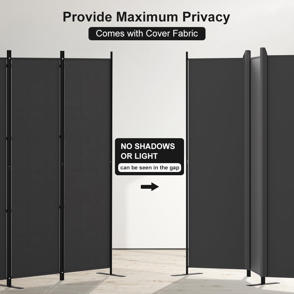 Kokorona 4 Panel Room Divider, 6FT Tall Folding Privacy Screen Wall Dividers, Portable Privacy Screen Freestanding Room Divider for Room Separation, Included - Cover Strips, Grey, 88''W x 71''H