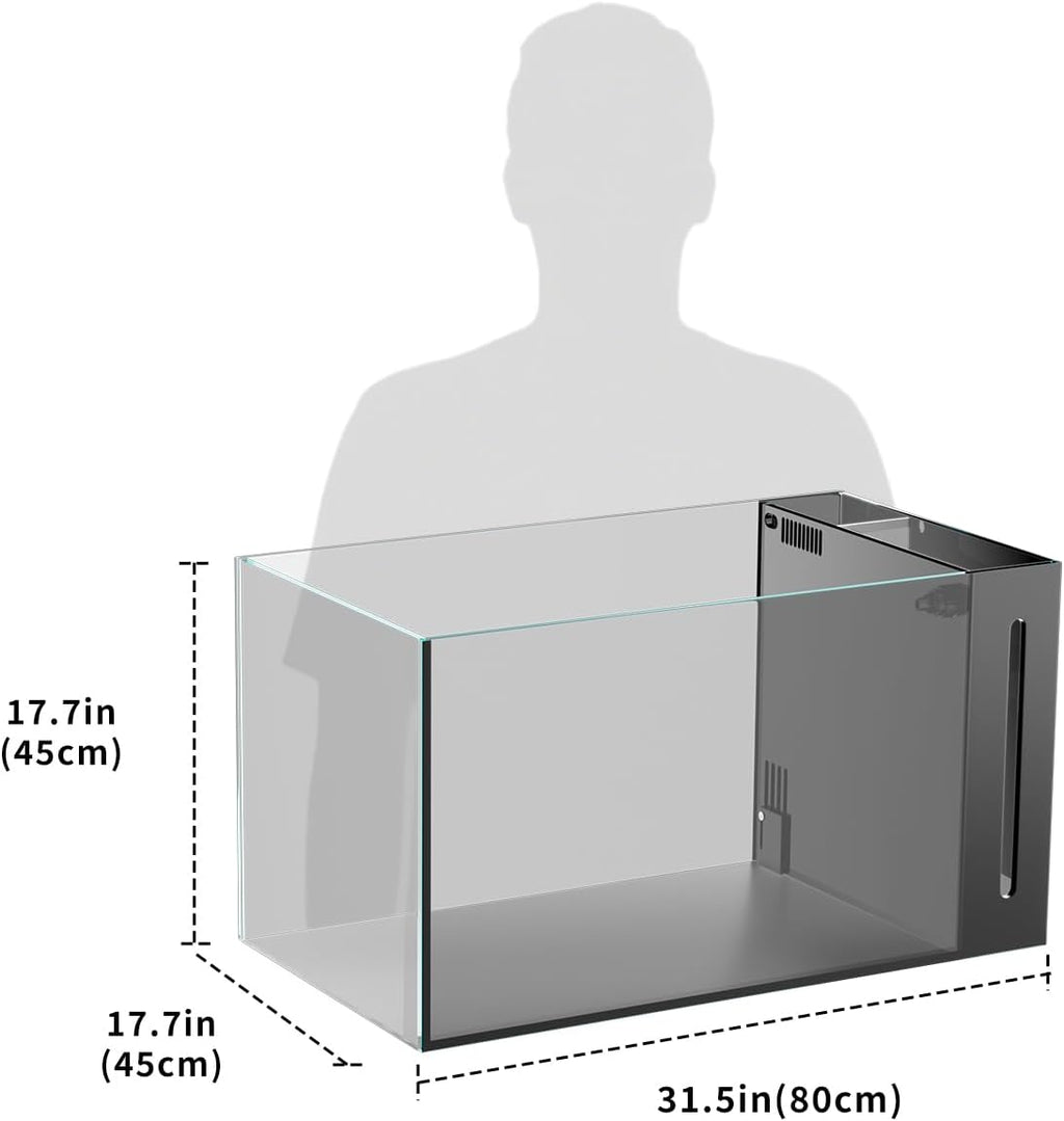 Ultra Clear Rimless Aquarium Tank gallons Low Iron Glass Side Filtration + Anti-Jumping net (40Gal)